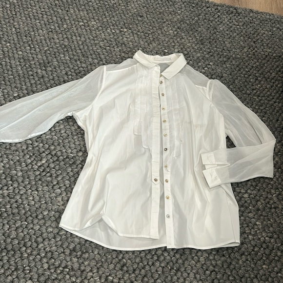 Anne Fontaine Shadia White LS Button Down Blouse Size 46 - Picture 2 of 11